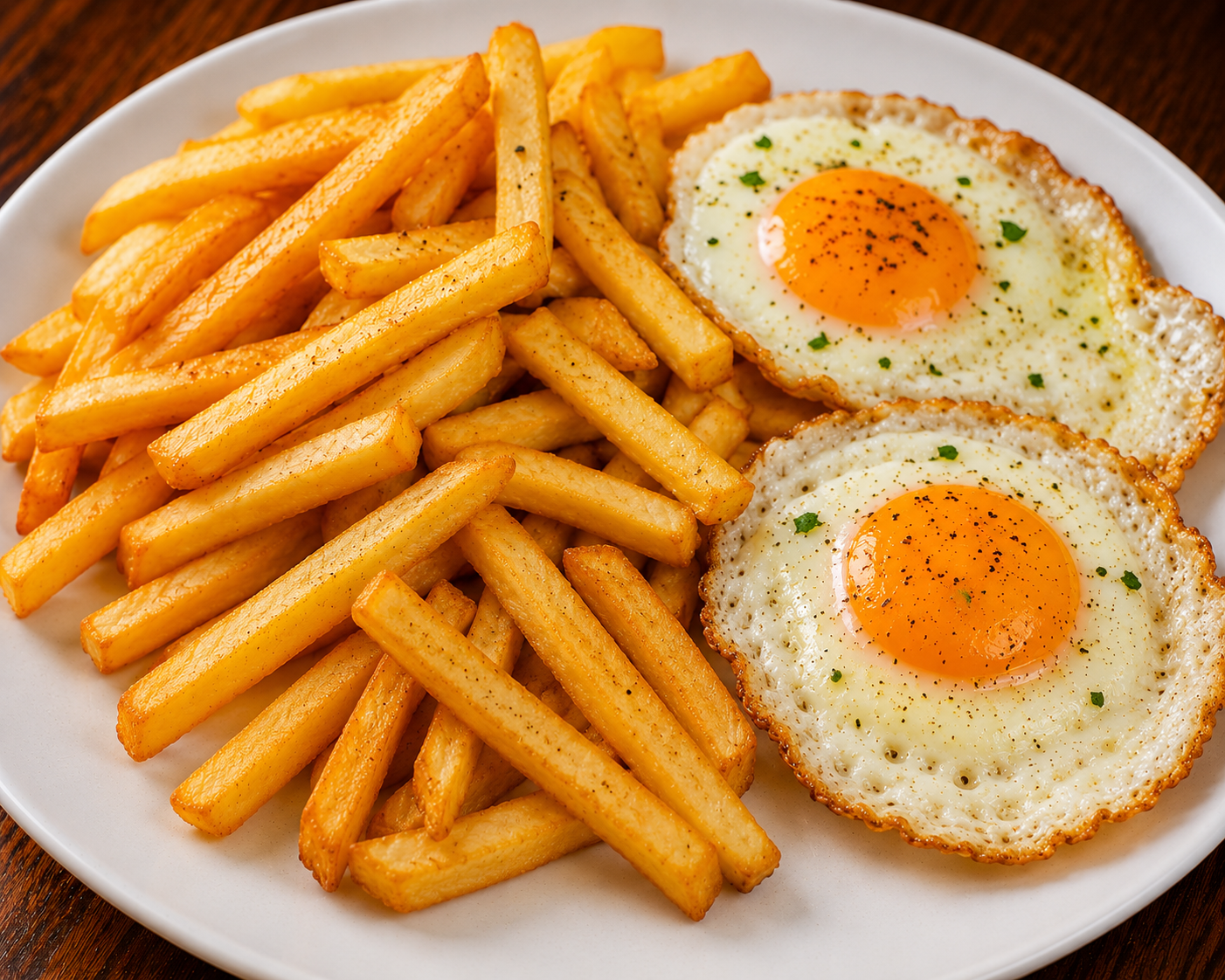 French fries & fried eggs
