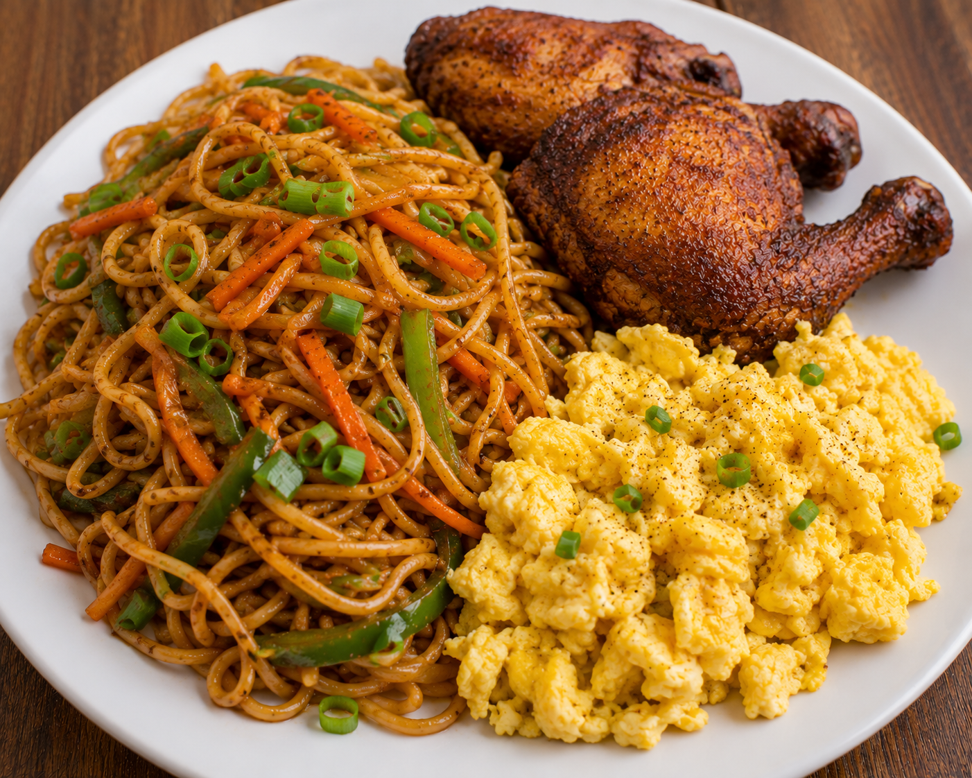 Indomie with chicken & fried eggs