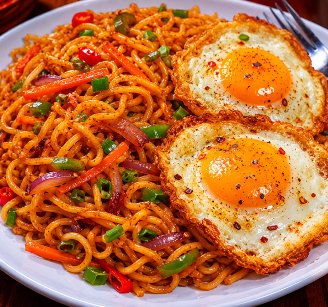 Indomie & fried eggs